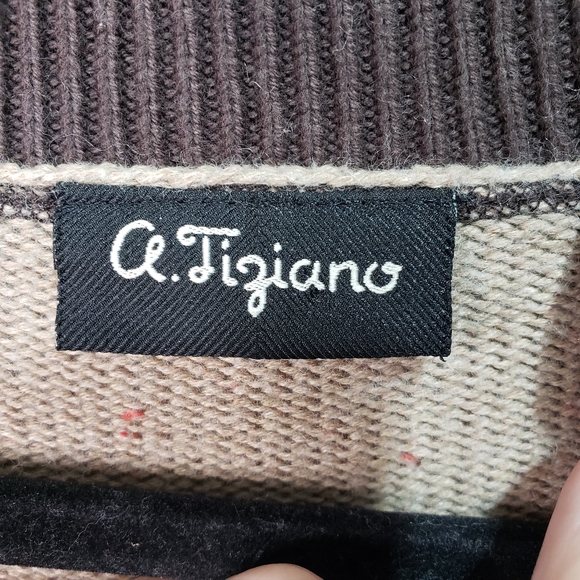 A. Tiziano Men's V-Neck Cotton/Wool Sweater Tan - Picture 5 of 6